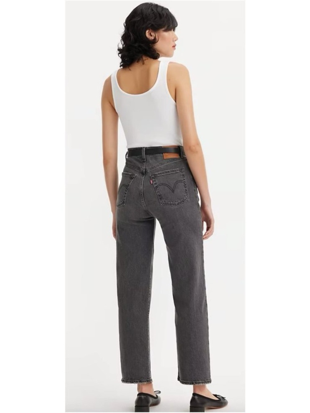 Levi's Black Washed Ribcage Straight Ankle Jeans - Picture 2 of 5